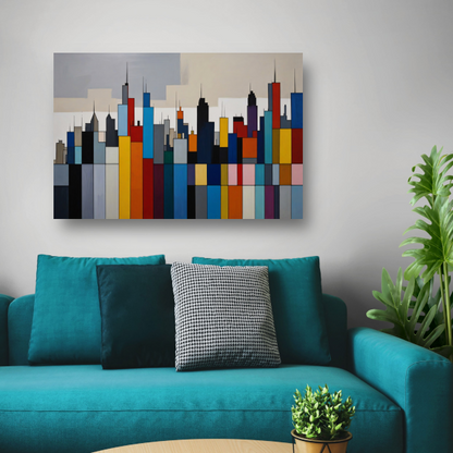 Abstracte kleurrijke stadsgezicht skyline poster