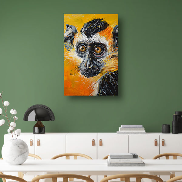 Realistisch schilderij van een kleurrijke aap canvas met baklijst