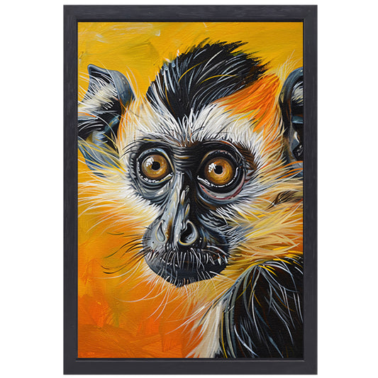 Realistisch schilderij van een kleurrijke aap canvas met baklijst