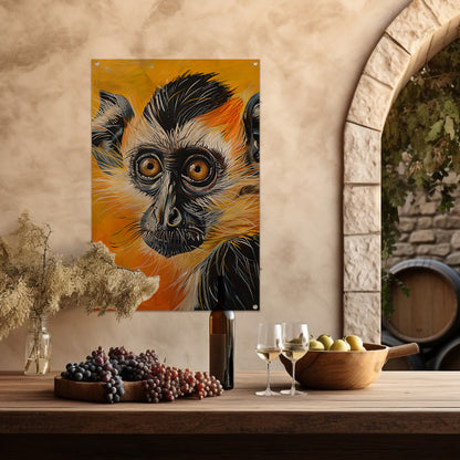 Realistisch schilderij van een kleurrijke aap tuinposter