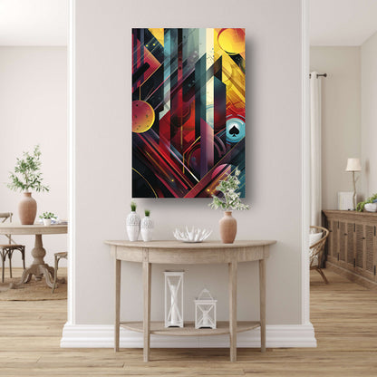 Abstract Schoppen Aas in geometrische vormen canvas met baklijst