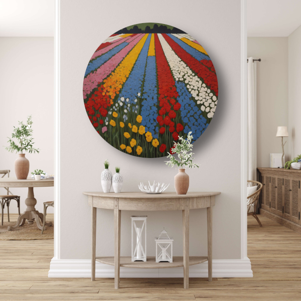 Vibrant Bloom Stripes in Natures Spectrum aluminium muurcirkel