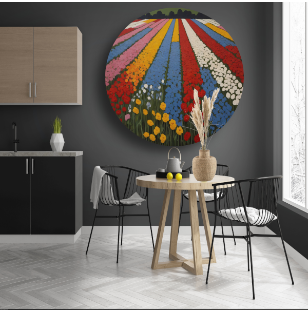 Vibrant Bloom Stripes in Natures Spectrum aluminium muurcirkel