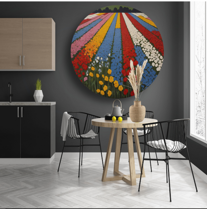 Vibrant Bloom Stripes in Natures Spectrum aluminium muurcirkel