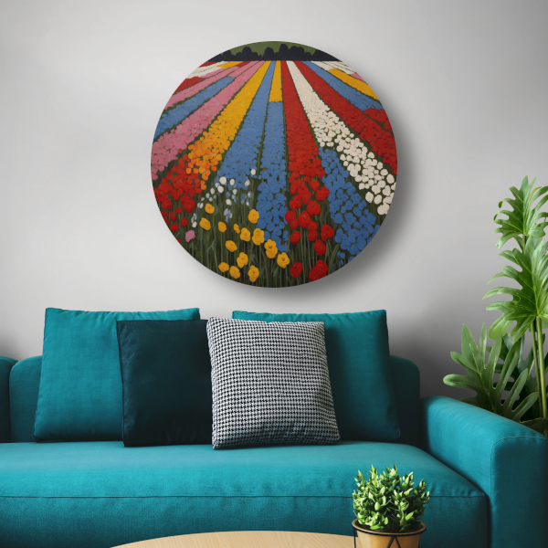 Vibrant Bloom Stripes in Natures Spectrum aluminium muurcirkel