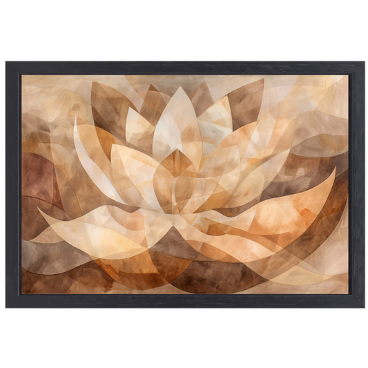 Sepia Lotus Abstractie in Harmonische Tinten canvas met baklijst