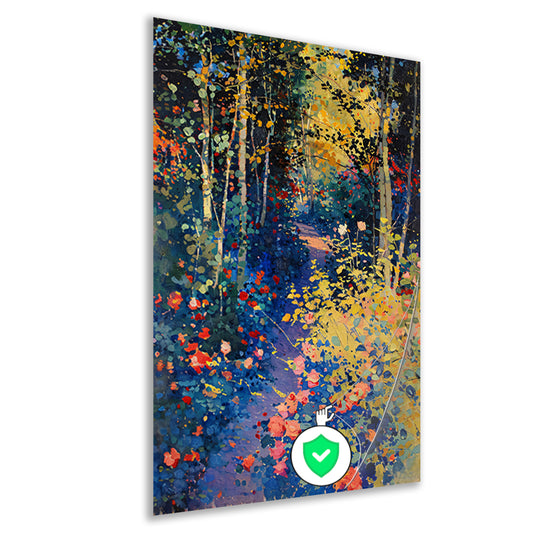 Kleurrijk schilderij van een bloemenrijk bos poster