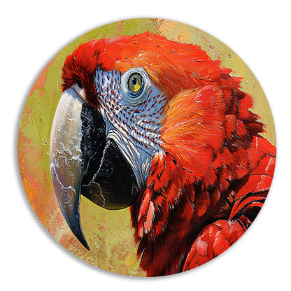 Kleurrijk schilderij van een levendige papegaai aluminium muurcirkel