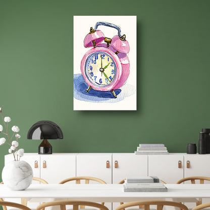 Roze Vintage Klok Aquarel Schilderij poster