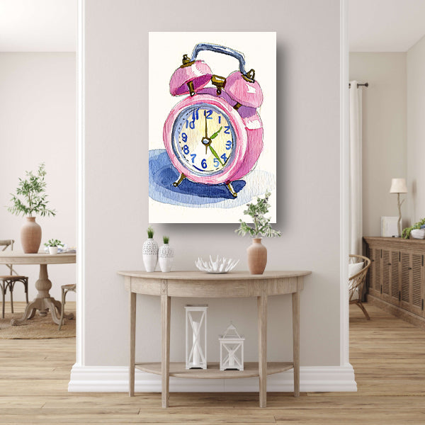 Roze Vintage Klok Aquarel Schilderij poster