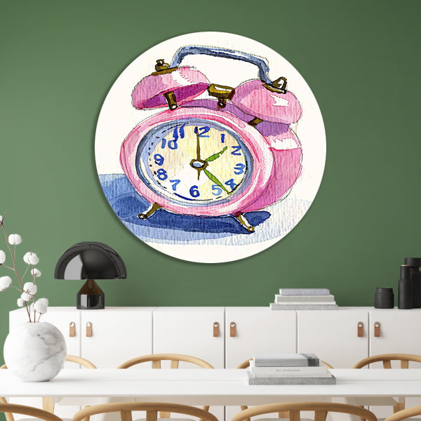 Roze Vintage Klok Aquarel Schilderij forex muurcirkel