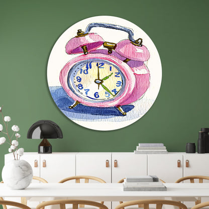 Roze Vintage Klok Aquarel Schilderij aluminium muurcirkel