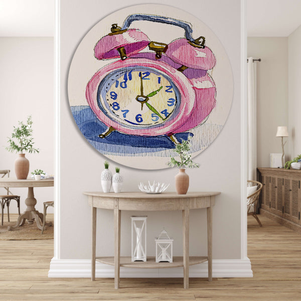 Roze Vintage Klok Aquarel Schilderij aluminium muurcirkel