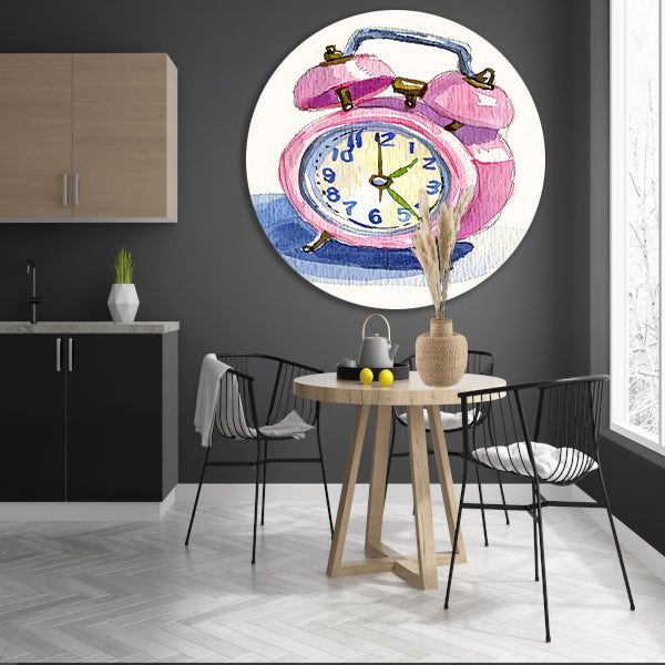 Roze Vintage Klok Aquarel Schilderij forex muurcirkel