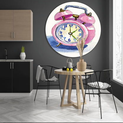 Roze Vintage Klok Aquarel Schilderij forex muurcirkel