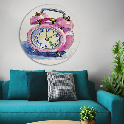 Roze Vintage Klok Aquarel Schilderij forex muurcirkel