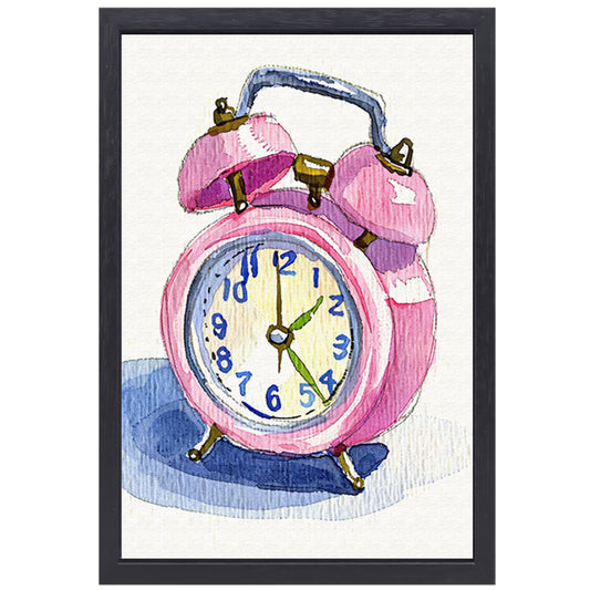 Roze Vintage Klok Aquarel Schilderij canvas met baklijst