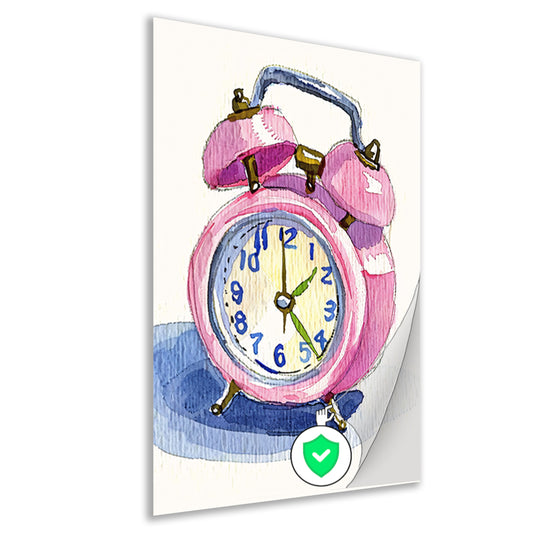 Roze Vintage Klok Aquarel Schilderij poster
