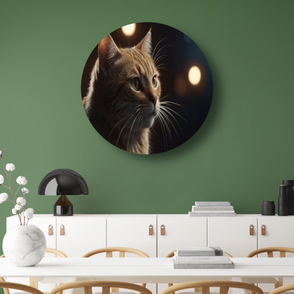 De stille majesteit van een kat bij avondlicht aluminium muurcirkel