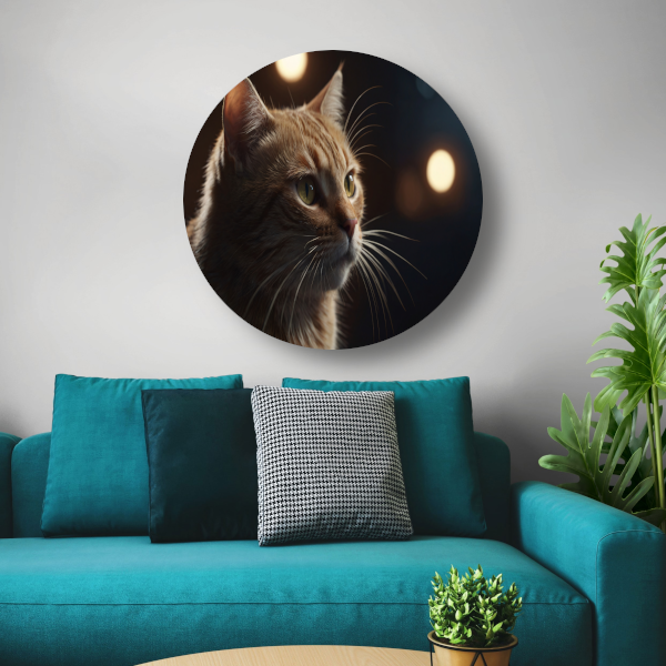 De stille majesteit van een kat bij avondlicht aluminium muurcirkel