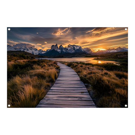 Adembenemende zonsondergang over Patagonië landschap tuinposter