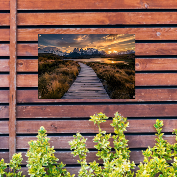 Adembenemende zonsondergang over Patagonië landschap tuinposter