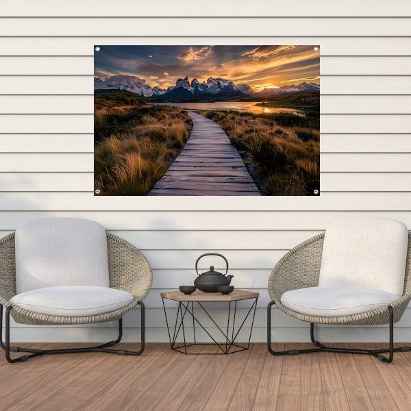 Adembenemende zonsondergang over Patagonië landschap tuinposter