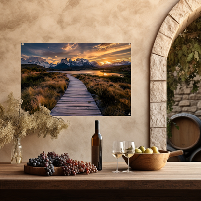 Adembenemende zonsondergang over Patagonië landschap tuinposter