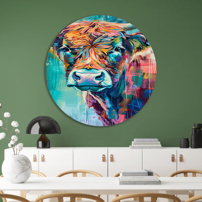 Abstracte Kleurrijke Hooglander met Dynamische Kleuren aluminium muurcirkel