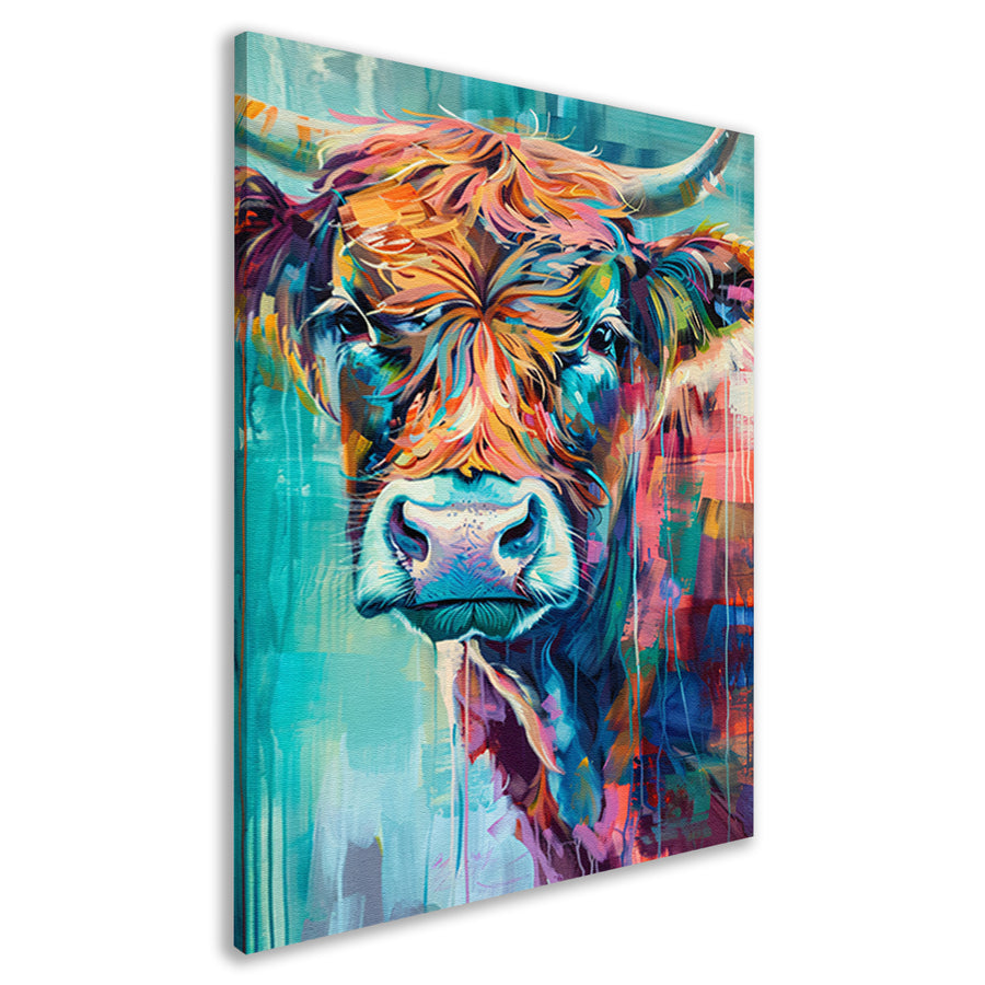 Abstracte Kleurrijke Hooglander met Dynamische Kleuren canvas
