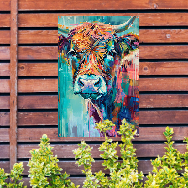 Abstracte Kleurrijke Hooglander met Dynamische Kleuren tuinposter