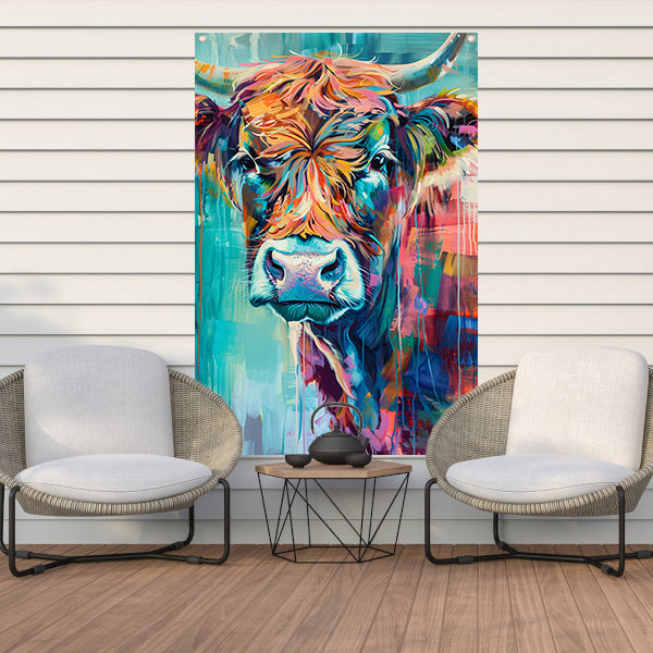 Abstracte Kleurrijke Hooglander met Dynamische Kleuren tuinposter