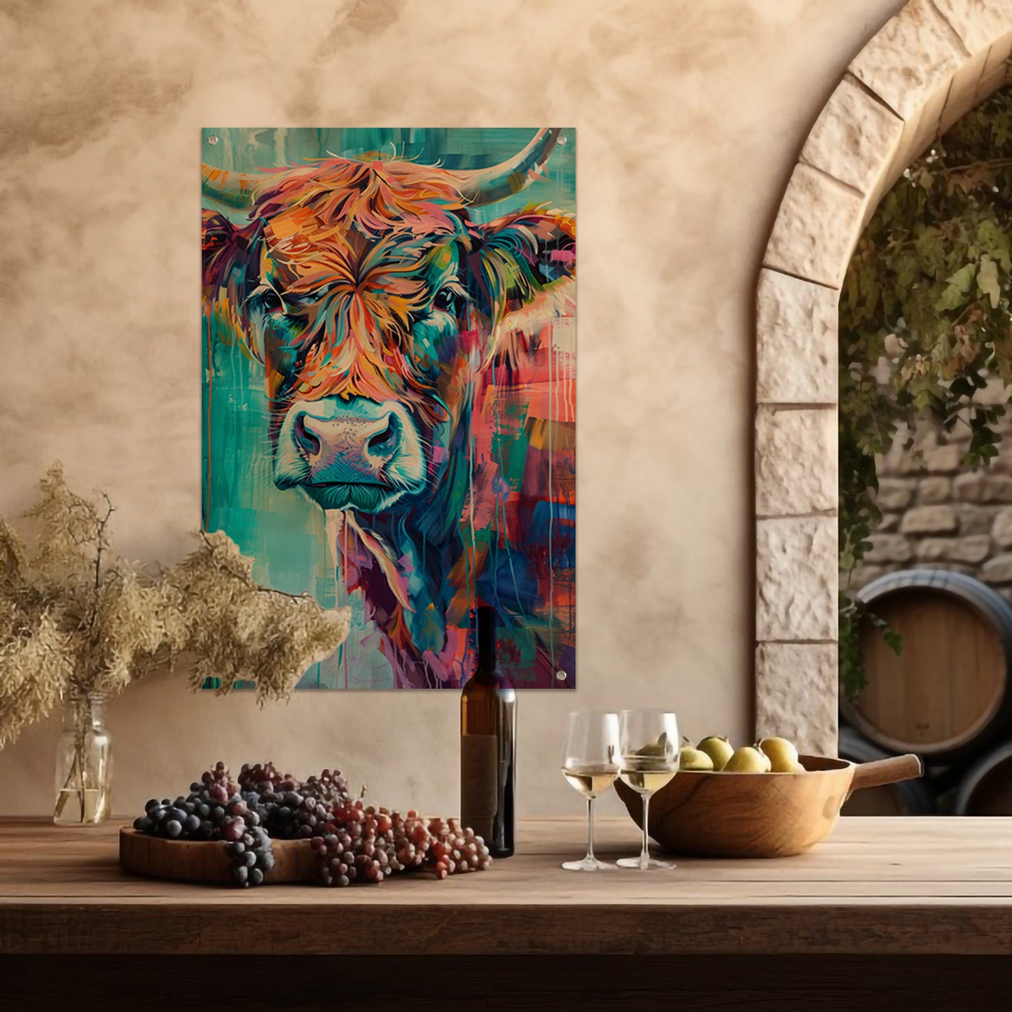 Abstracte Kleurrijke Hooglander met Dynamische Kleuren tuinposter