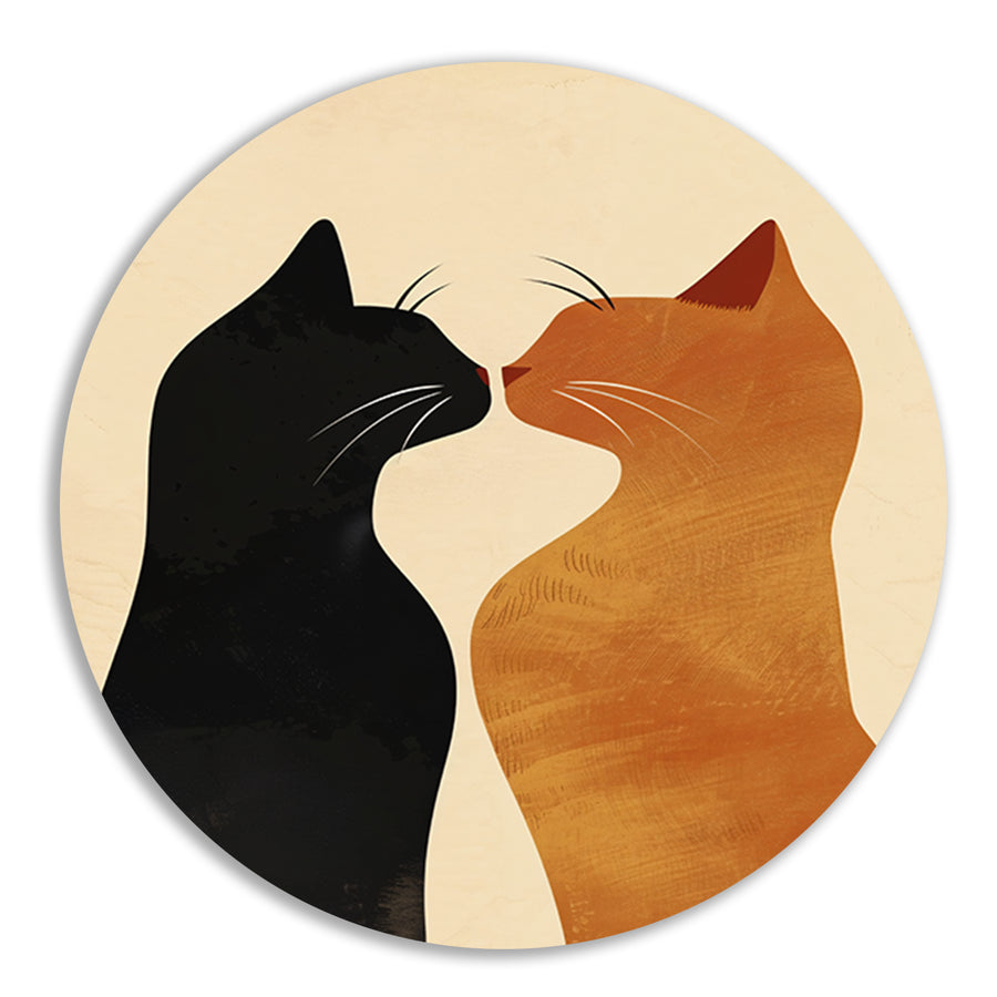 Twee katten in liefdevolle pose met aardetinten forex muurcirkel