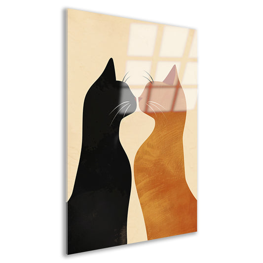 Twee katten in liefdevolle pose met aardetinten acrylglas