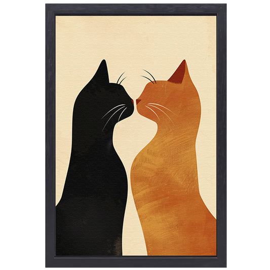 Twee katten in liefdevolle pose met aardetinten canvas met baklijst