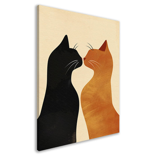 Twee katten in liefdevolle pose met aardetinten canvas