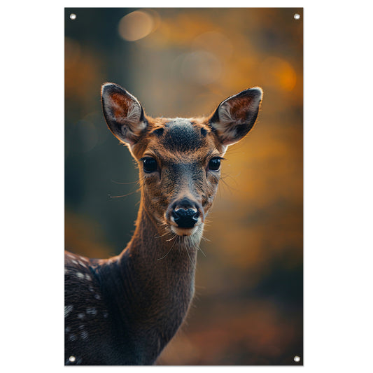 Close-up portret van een jong hert in het bos tuinposter