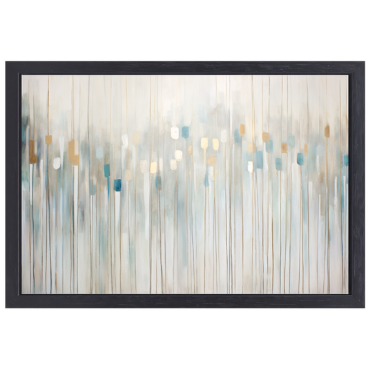 Blauw-witte abstracte compositie canvas met baklijst