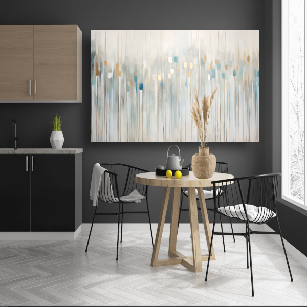 Blauw-witte abstracte compositie canvas met baklijst