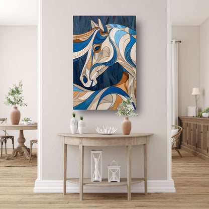 Kleurrijk kubistisch schilderij van een paard acrylglas
