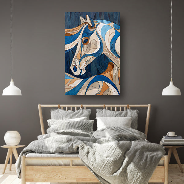 Kleurrijk kubistisch schilderij van een paard acrylglas
