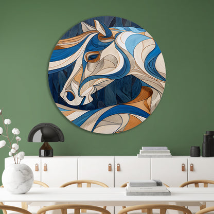 Kleurrijk kubistisch schilderij van een paard aluminium muurcirkel
