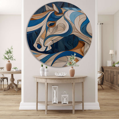 Kleurrijk kubistisch schilderij van een paard aluminium muurcirkel