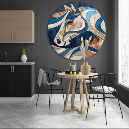 Kleurrijk kubistisch schilderij van een paard aluminium muurcirkel