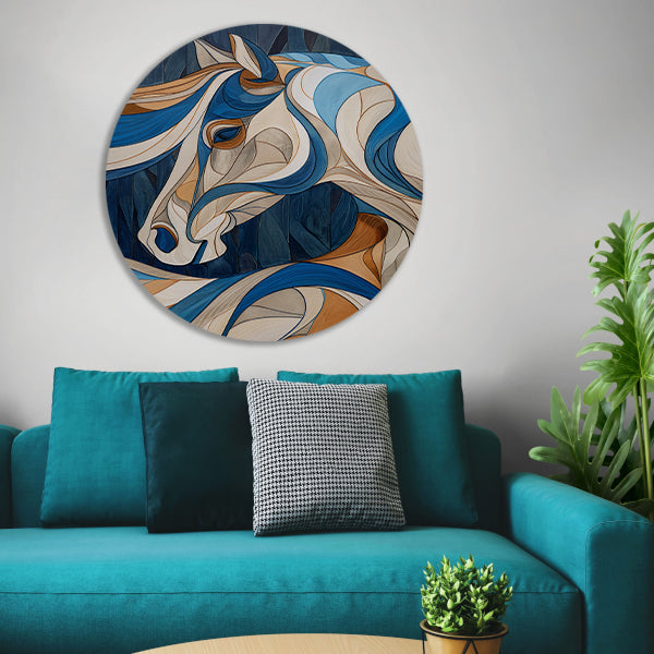 Kleurrijk kubistisch schilderij van een paard aluminium muurcirkel
