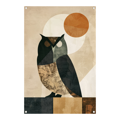 Abstracte Uil met Geometrische Vormen en Neutrale Tinten tuinposter