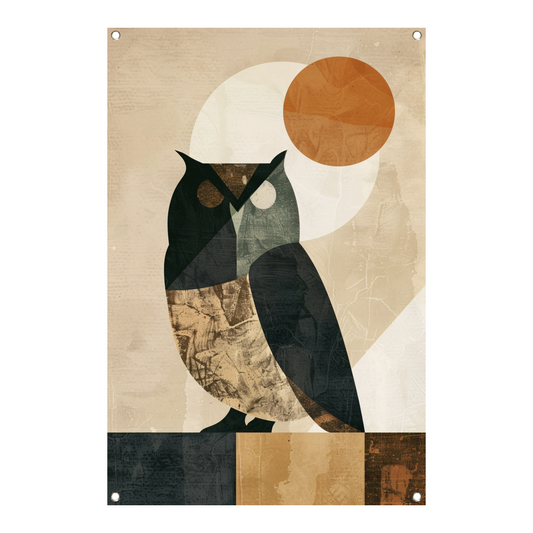 Abstracte Uil met Geometrische Vormen en Neutrale Tinten tuinposter