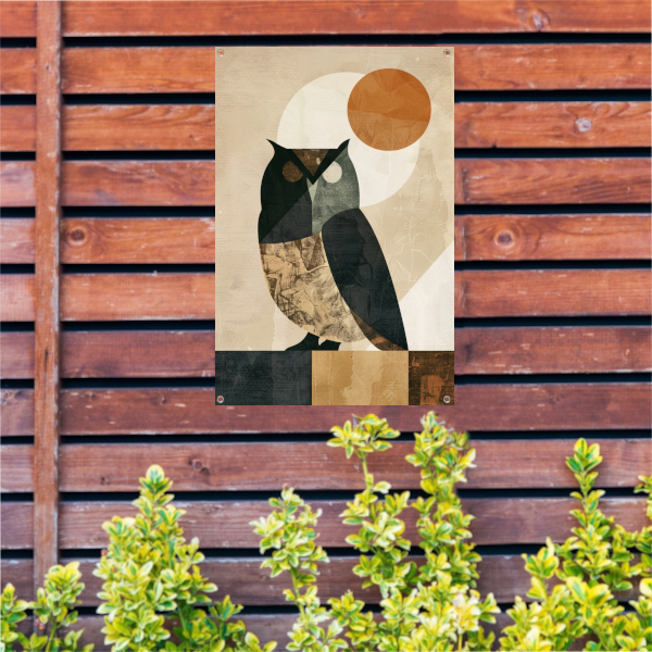 Abstracte Uil met Geometrische Vormen en Neutrale Tinten tuinposter