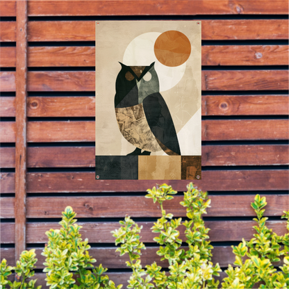 Abstracte Uil met Geometrische Vormen en Neutrale Tinten tuinposter
